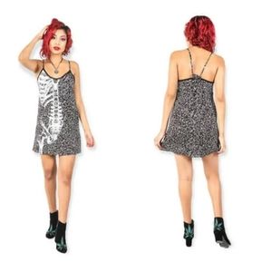 Iron Fist Death Breath Slip Cami Trapeze Mini Dress Black White Skeleton Print S